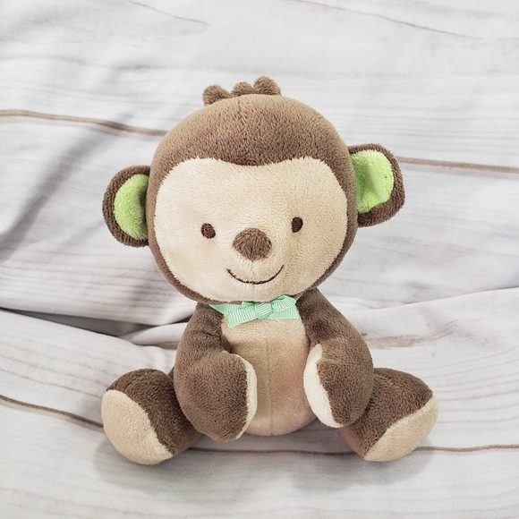 Fisher Price Snugamonkey Brown Monkey Plush Toy Green Bow Prestige 6 Inch 2012 - Picture 1 of 9
